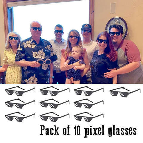 Party Pack! Festive Thug Life Pixelated Mosaic Sunglasses 10pcs