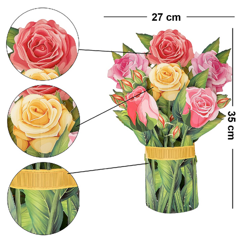 Flower Bouquet Pop Up Cards - 3D Greeting Card - Rose