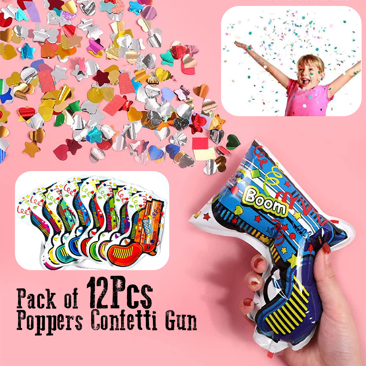 Party Pack! Festive Confetti Cannon Streamer Balloon Gun 12pcs