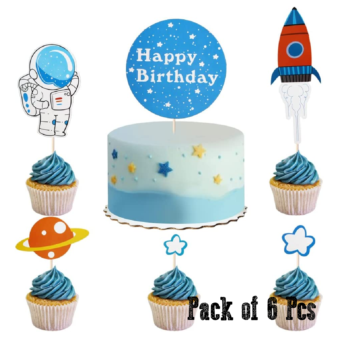 Cake Decoration, Cupcake Topper - Rocket & Astronaut scene - Rampant Coffee Company
