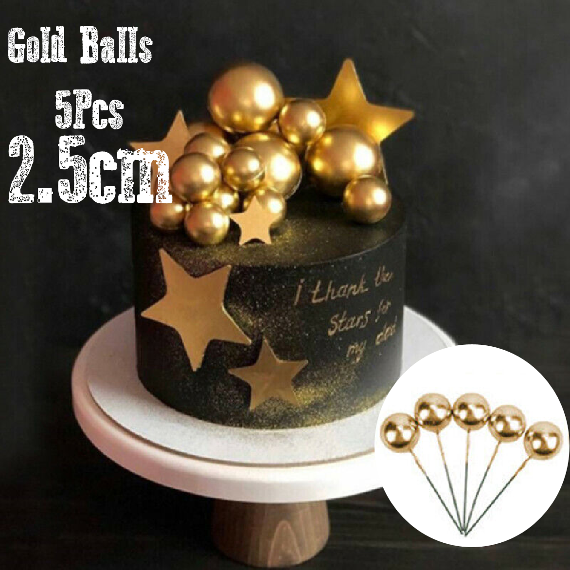 10Pcs 2-3cm Gold Silver Ball Cake Toppers Kids Happy Birthday Cake