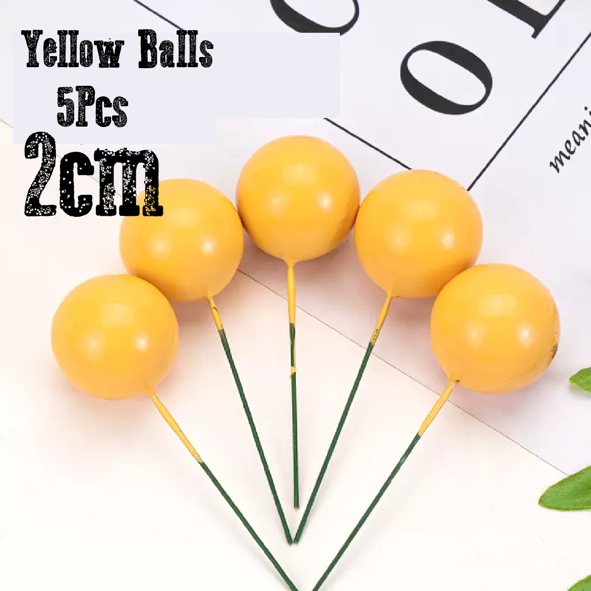 Cake Decoration Topper - 2cm Pearl Balls - Yellow,  pack of 5 - Rampant Coffee Company