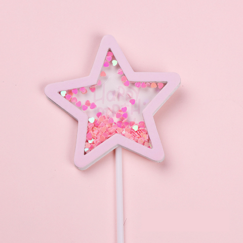 Cake Decoration, Cupcake Topper - 'Sequin Star' - Pink - Rampant Coffee Company