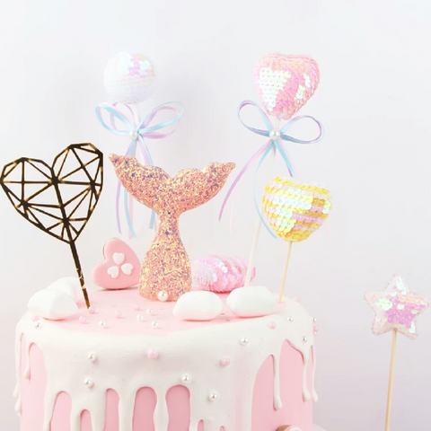 Cake Topper Cupcake Decorations- Sequin Herat Shape - pink - Rampant Coffee Company