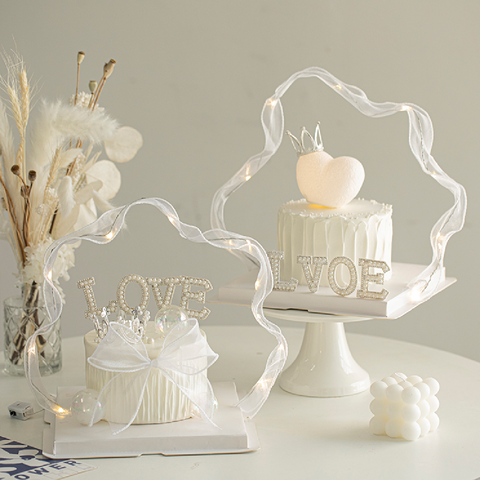 Cake Topper, Cake Decoration - LOVE, Sparkly Pearl - White