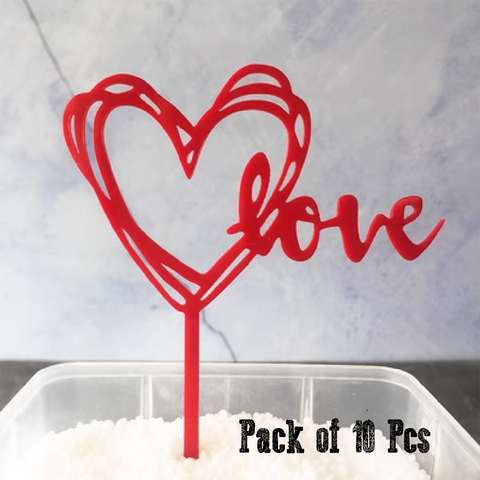 Cake Decoration, Cupcake Topper - Heart & Love Set - Red - Set of 10pcs