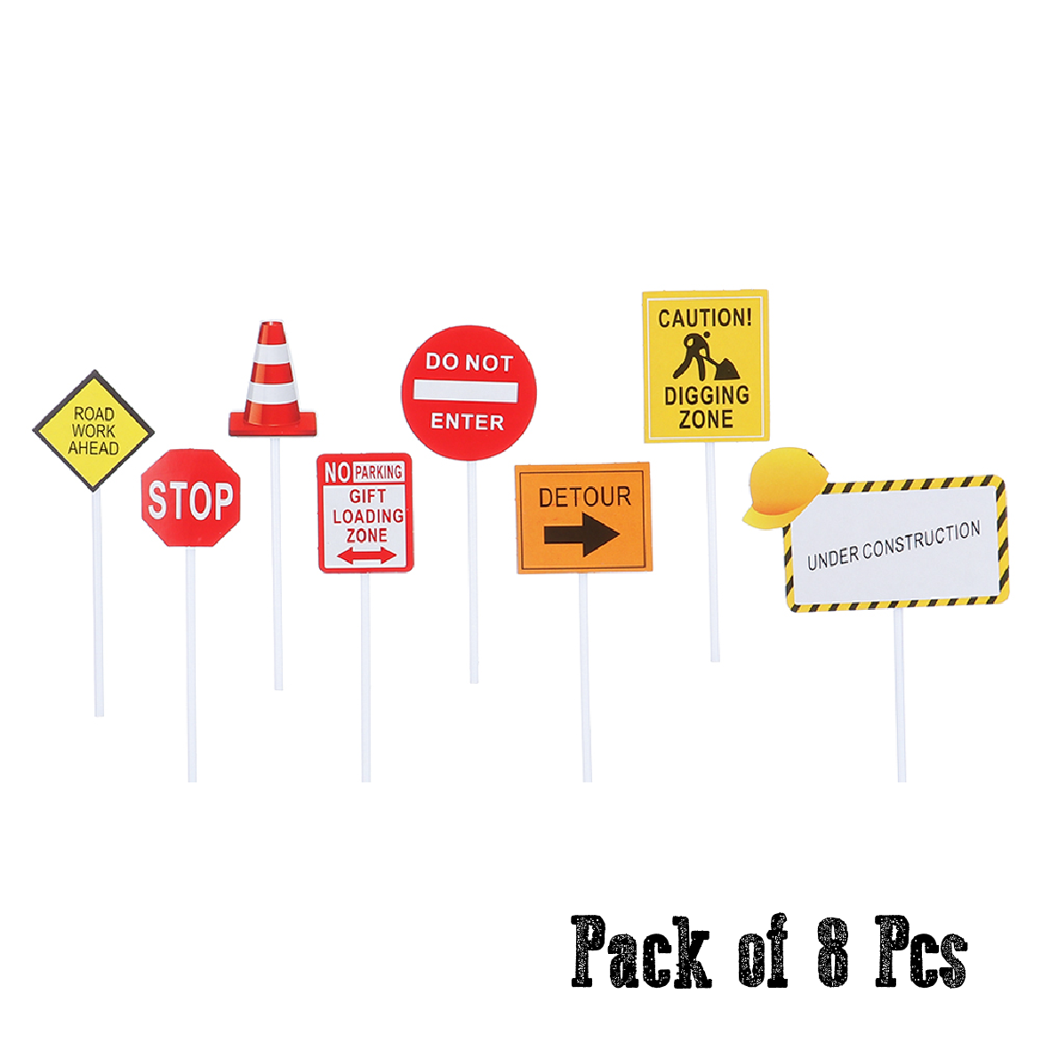 Cake Decoration, Cupcake Topper -Construction Road Signs - set of 8 - Rampant Coffee Company
