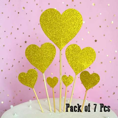 Cake Topper Cake Decoration - Love hearts - glitter finish-gold, 7pcs - Rampant Coffee Company