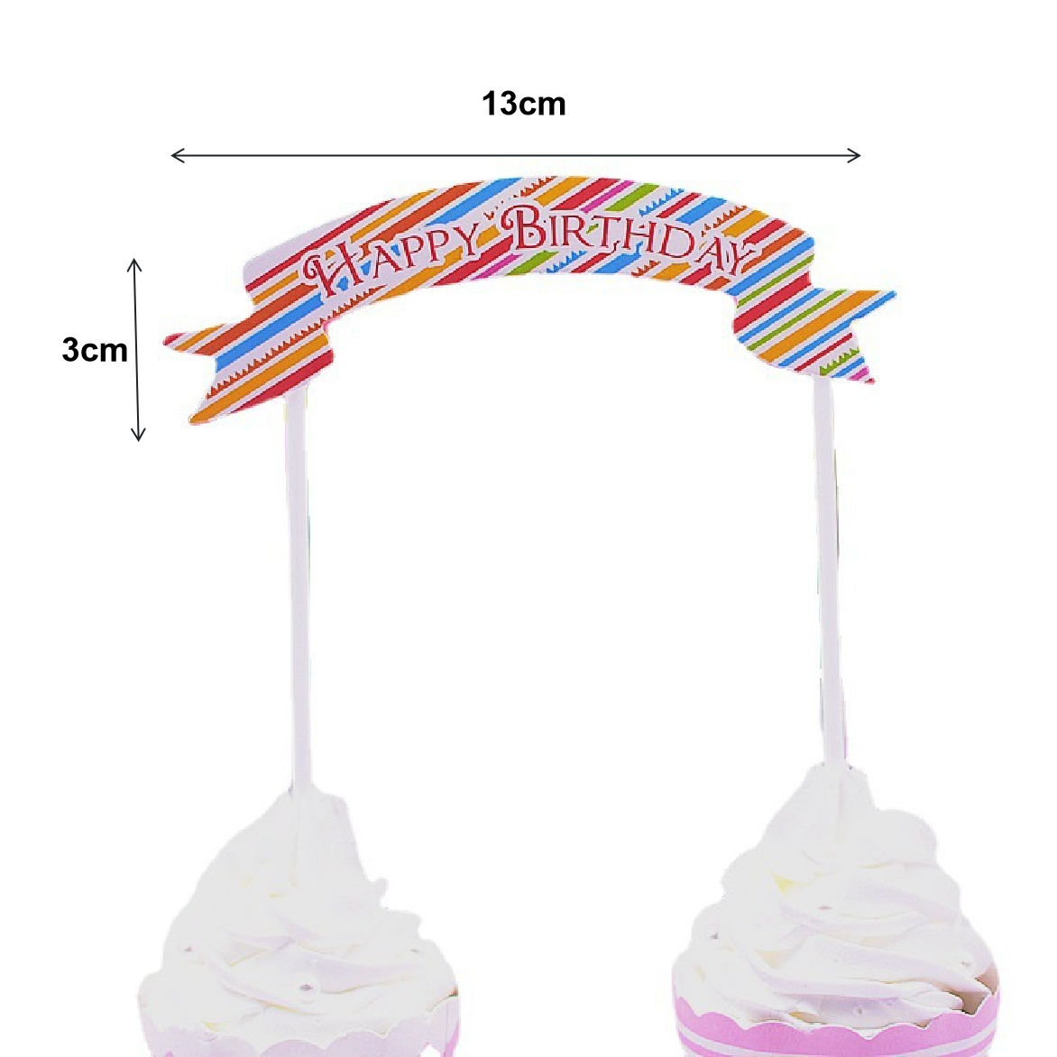 Cake Topper Cupcake Decorations - 'Happy Birthday' Arch - stripes - Rampant Coffee Company