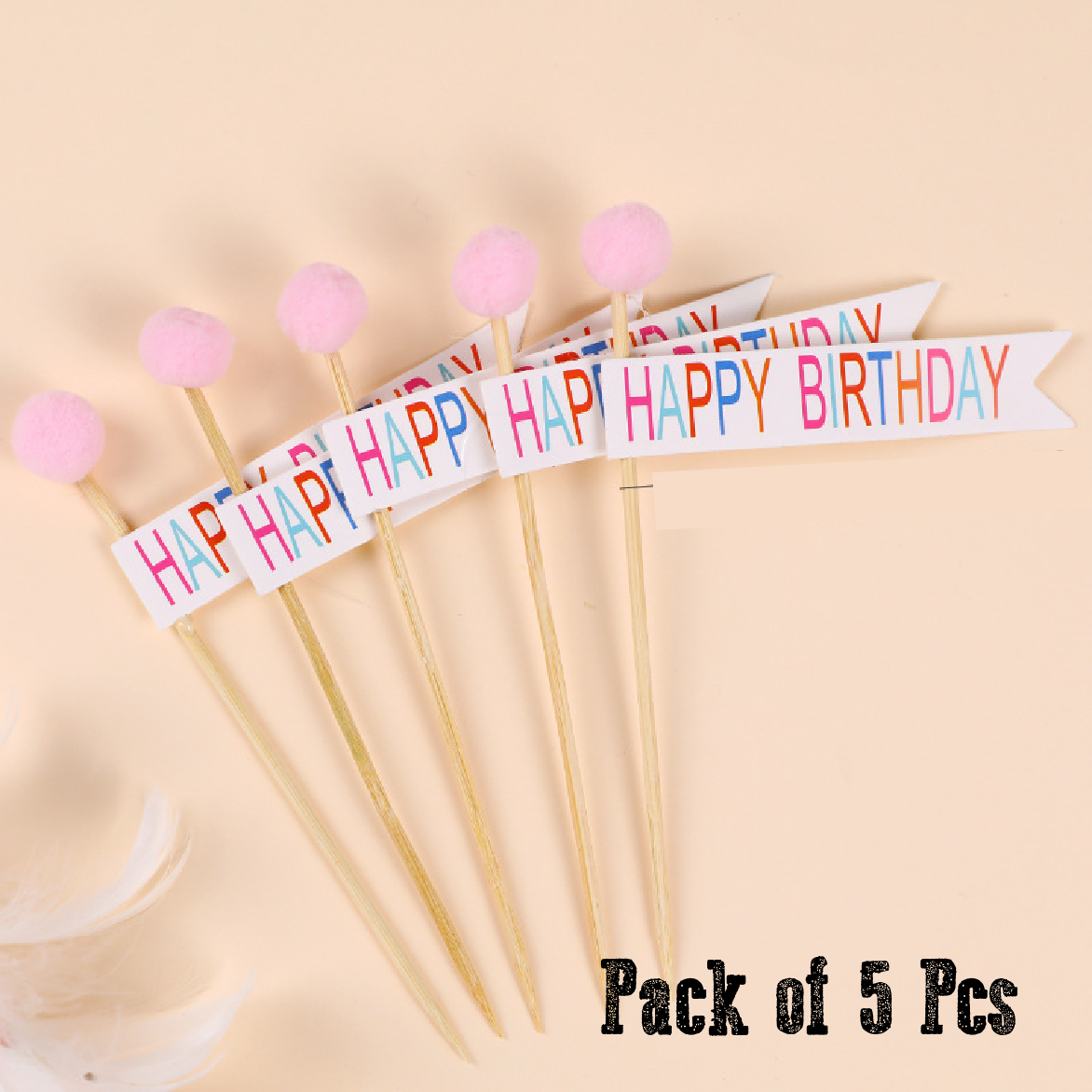 Cake Topper, Cupcake Decorations - Happy Birthday Topper - Set Pack 5pcs