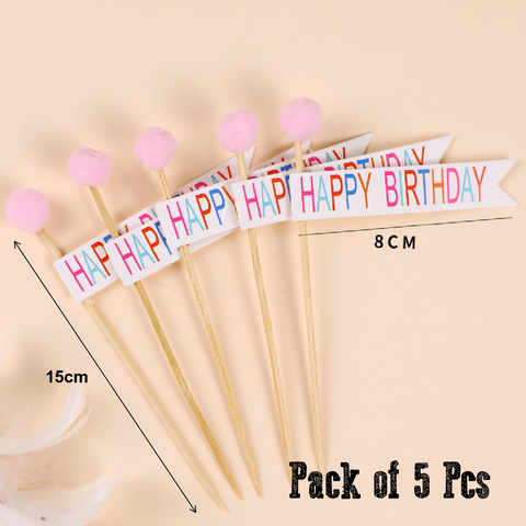 Cake Topper, Cupcake Decorations - Happy Birthday Topper - Set Pack 5pcs