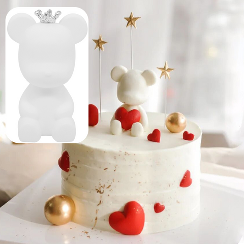 Cake Topper - Teddy Bear with Crown - White