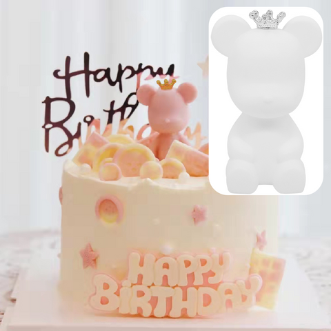 Cake Topper - Teddy Bear with Crown - White
