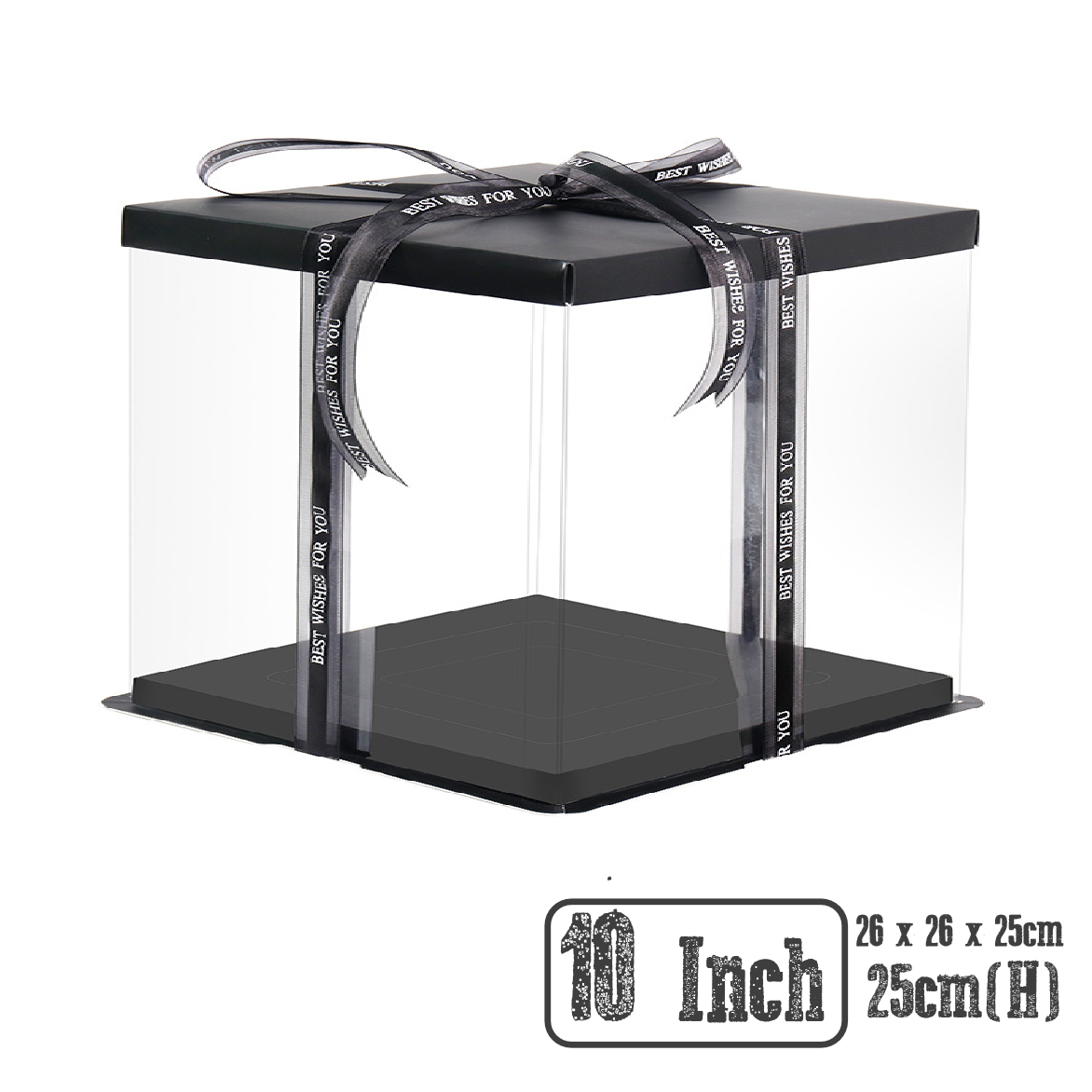 Cake Packaging - Elegant 10 Inch Cake Box Packaging 25cm Height - Black