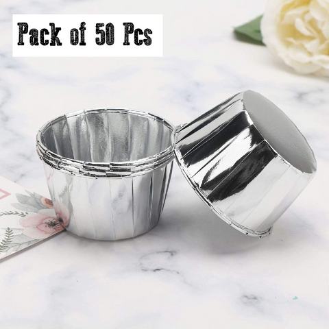 Cupcake Cups Aluminum Foil Silver Coloured - Set of 50