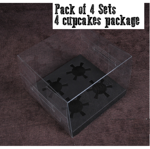 Cupcake Packaging - Transparent Cupcake Display Box - Hold 4 Cupcakes - Black Set of 4