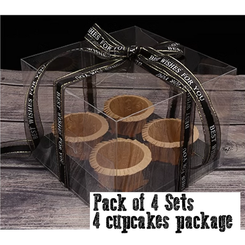 Cupcake Packaging - Transparent Cupcake Display Box - Hold 4 Cupcakes - Black Set of 4