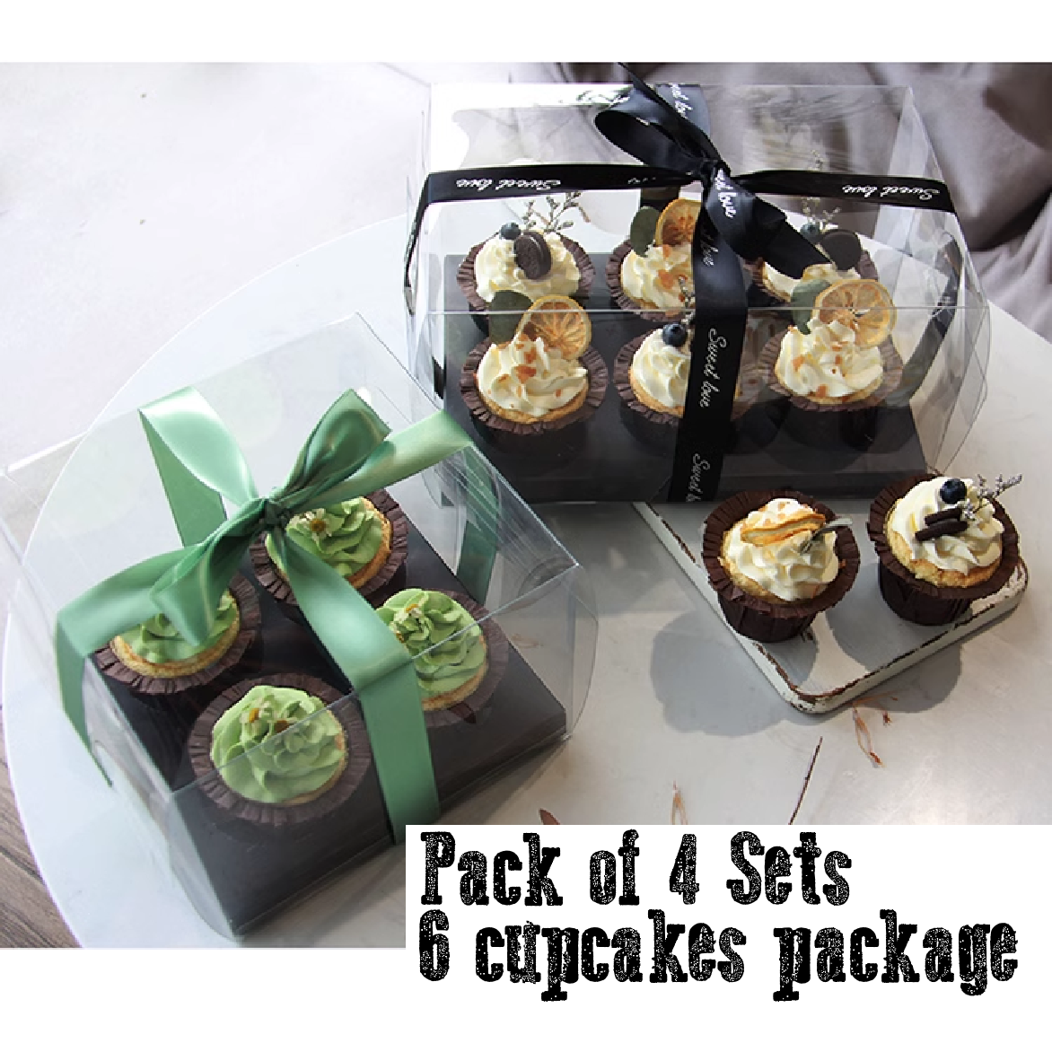 Cupcake Packaging - Transparent Cupcake Display Box - Holds 6 Cupcakes - Black Set of 4