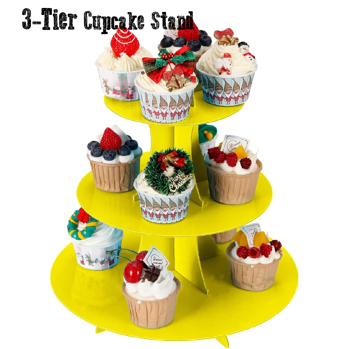 Cupcake Stand/Tower - 3 Tier Cupcake Display - Cardboard - Yellow