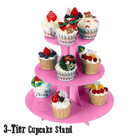 Cupcake Stand/Tower - 3 Tier Cupcake Display - Cardboard - Pink