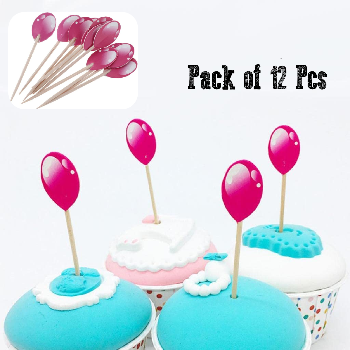 Cupcake Toppers - Small Balloons, Cake Decoration - Set of 12pcs