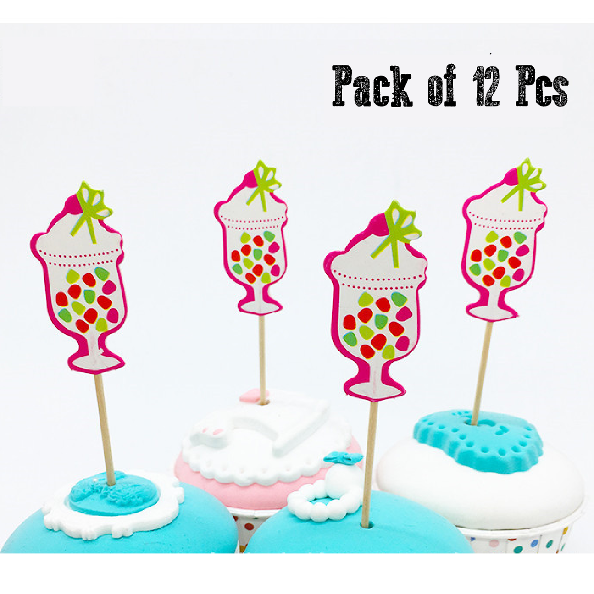 Cupcake Toppers/ Cake Decoration - Ice Cream Sundae - Set of 12pcs