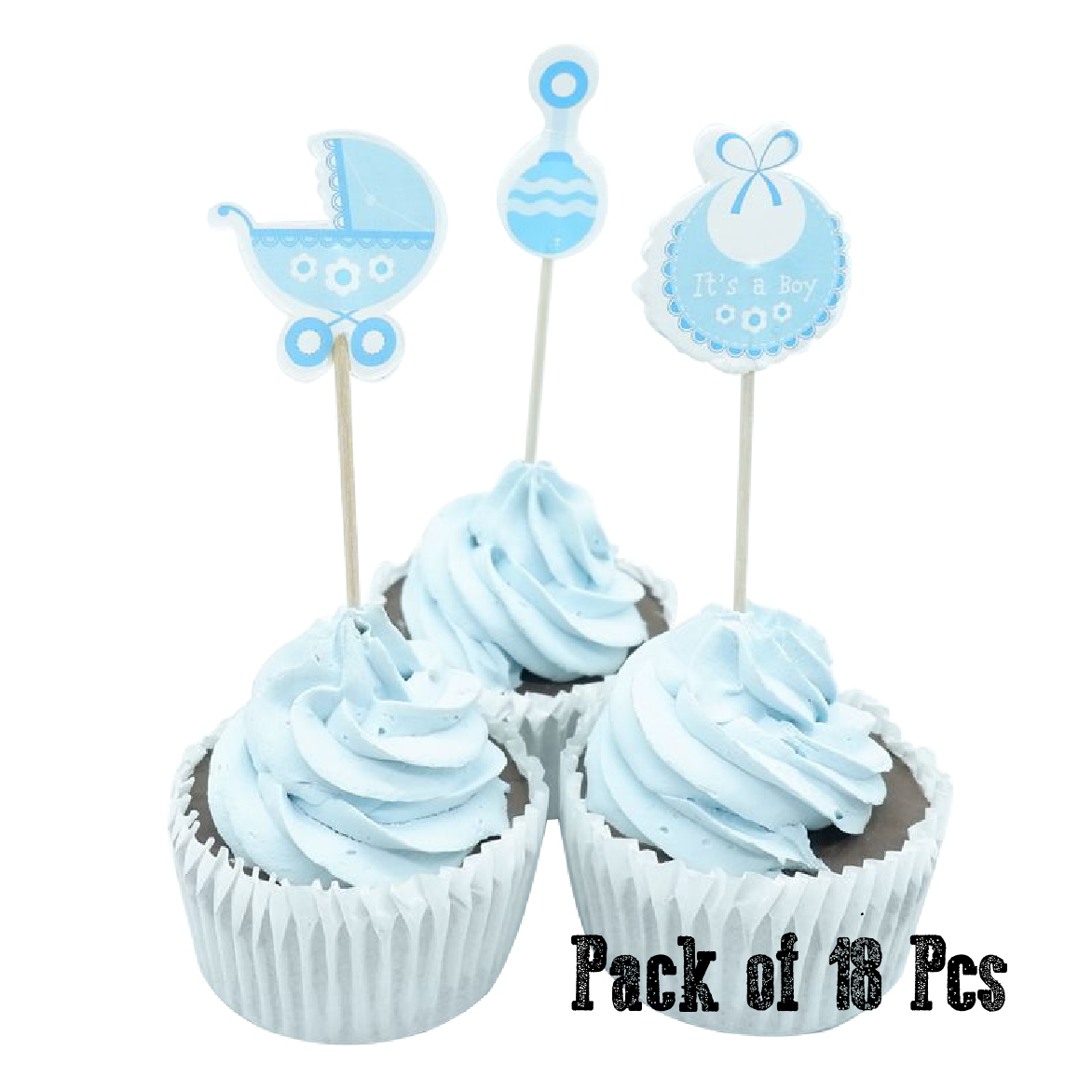 Cupcake Toppers/ Cake Decoration - Baby Shower 'It's a boy' - Set of 18 - Blue