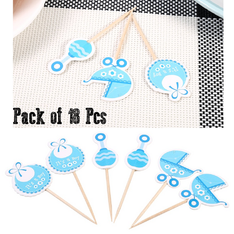 Cupcake Toppers/ Cake Decoration - Baby Shower 'It's a boy' - Set of 18 - Blue