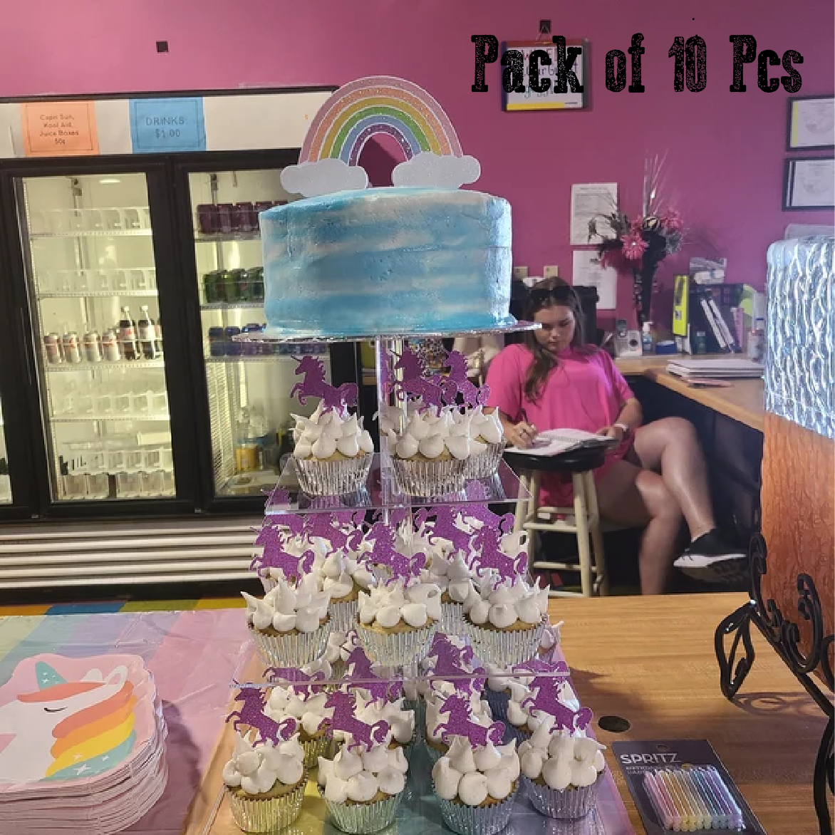 Cupcake Toppers/ Cake Decoration - Pink Unicorns - Set of 10pcs