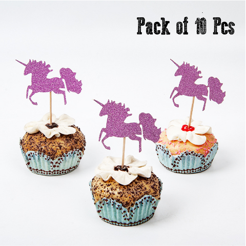 Cupcake Toppers/ Cake Decoration - Pink Unicorns - Set of 10pcs