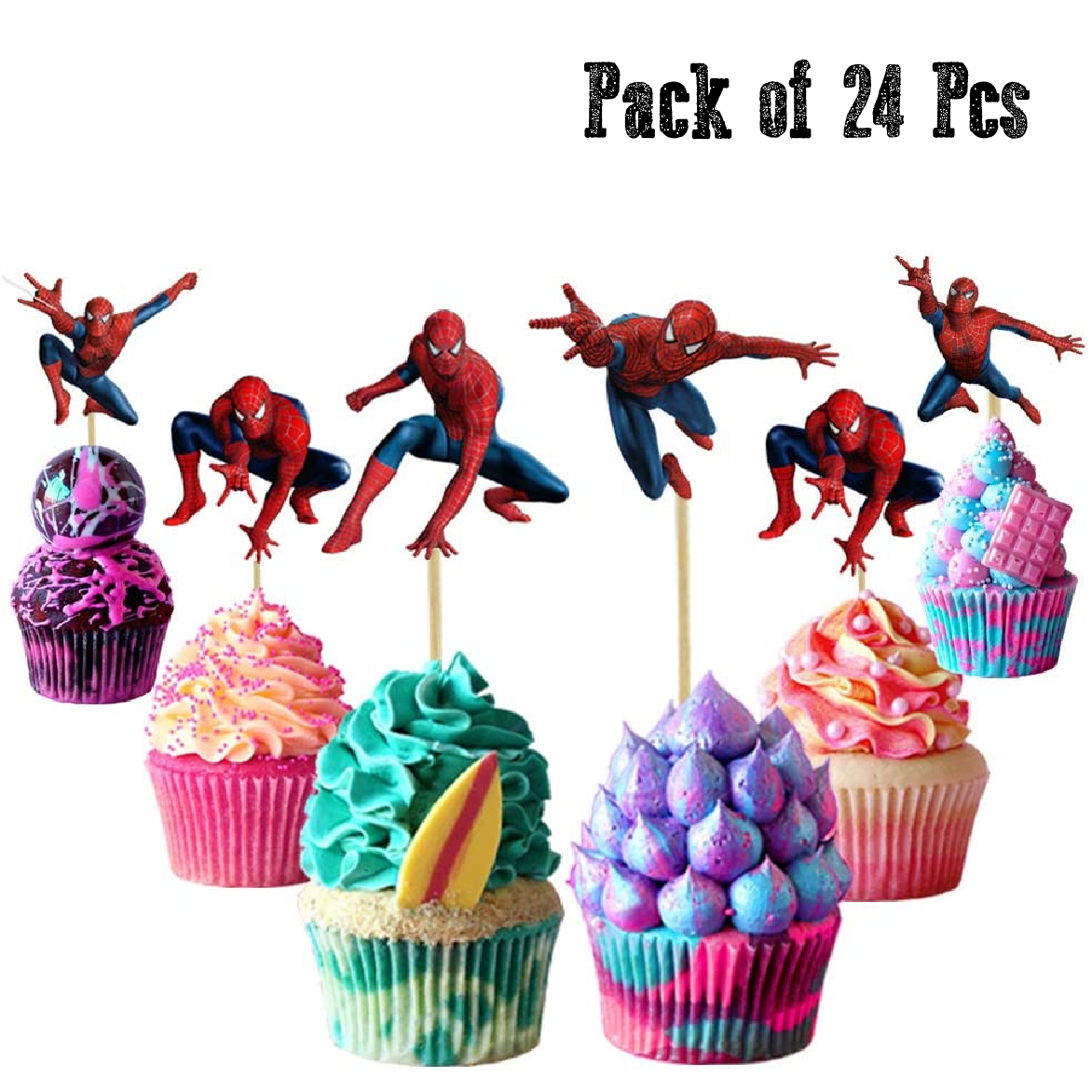 Cupcake Toppers/ Cake Decoration - Spiderman - Set of 24pcs