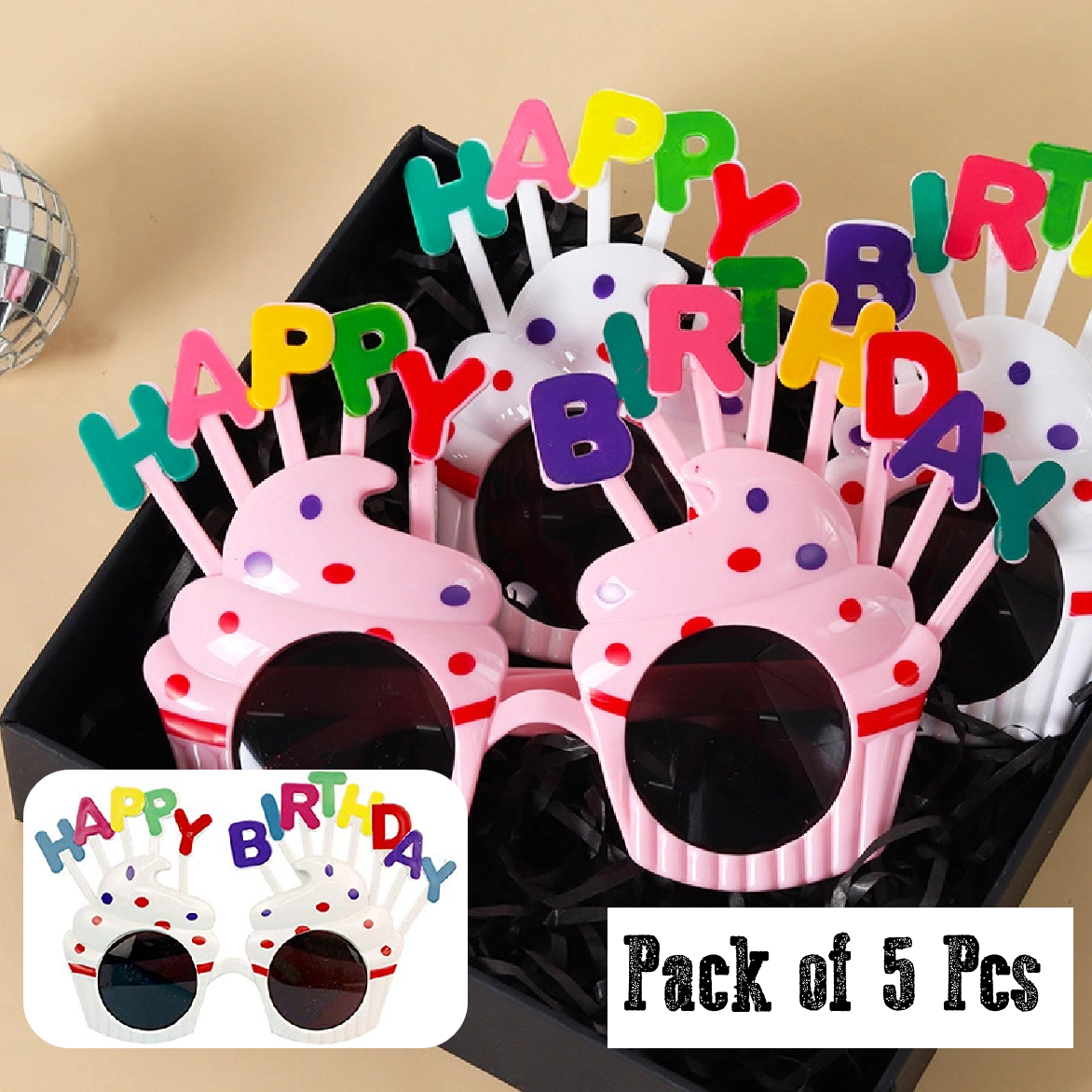 Party Fun Kids Birthday Glasses - 5 Pairs - White