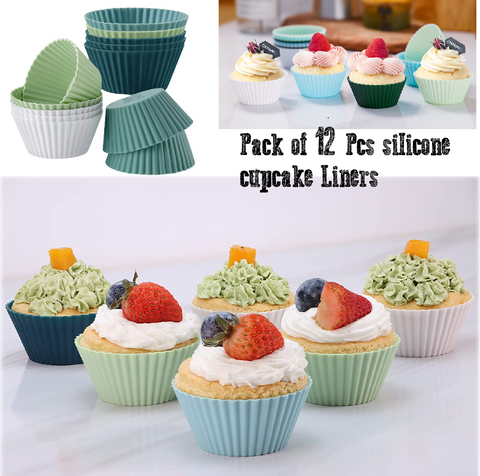 Silicone Baking Cup Liners - Individual Cupcake/ Muffin Molds - Set of 12pcs