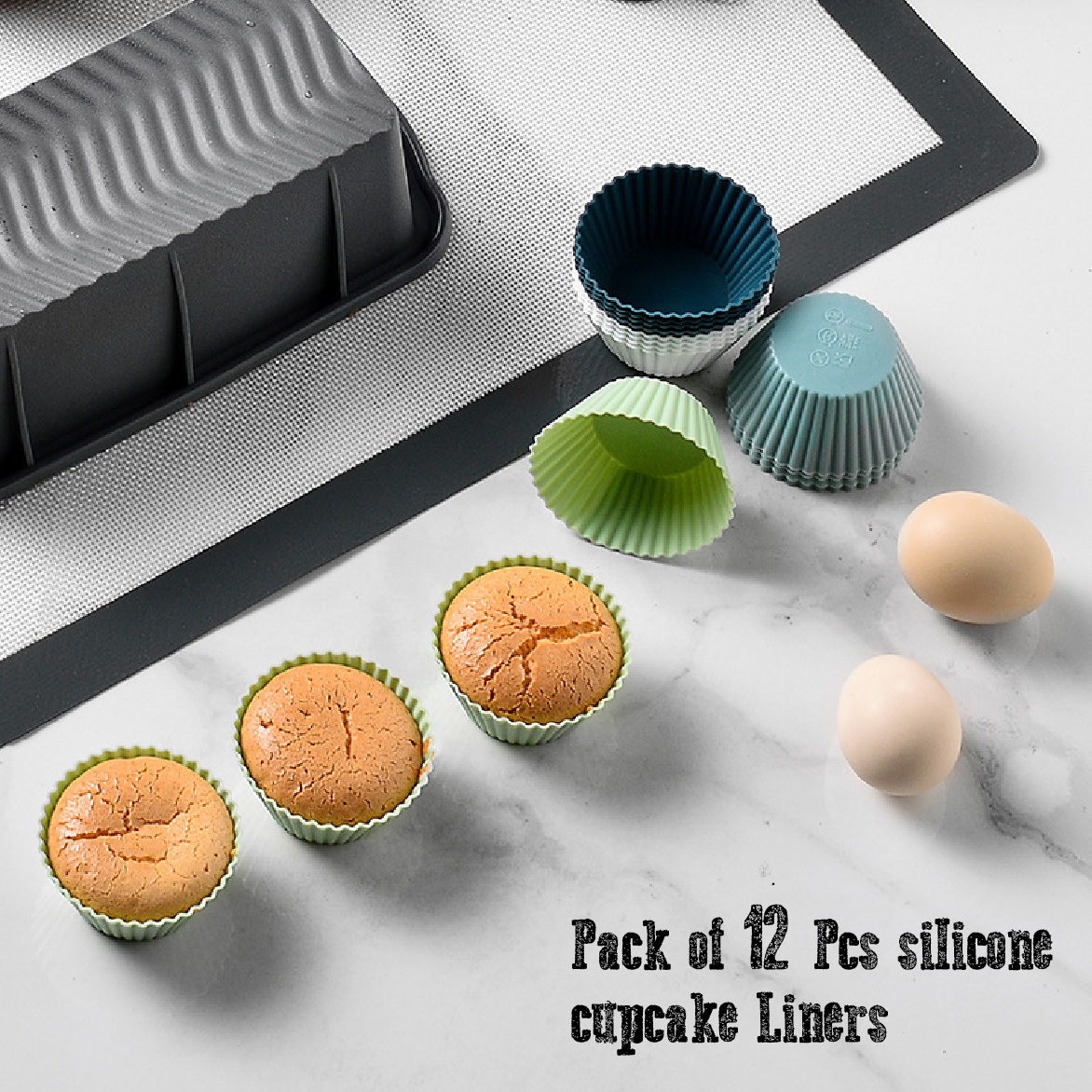 Silicone Baking Cup Liners - Individual Cupcake/ Muffin Molds - Set of 12pcs