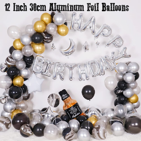 Party Decoration Balloon - 16 inch 30cm - Happy Birthday - Silver Set