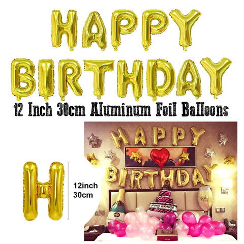 Party Decoration Balloon - 16 Inch 30cm - Happy Birthday - Gold Set