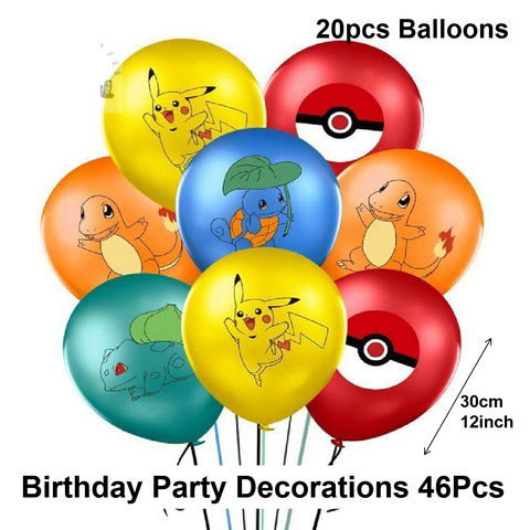 Party Decorations - Pokemon Pikachu Ultimate Party (Banner, Balloons, Cupcake Toppers) - Set 46pcs