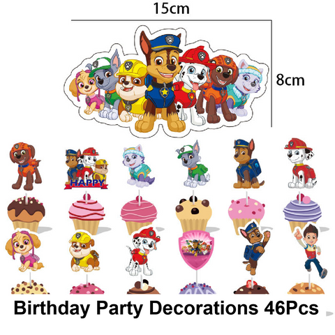 Party Decorations - Ultimate Paw Patrol Party (Banner, Balloons, Cupcake Toppers) - Set 46pcs