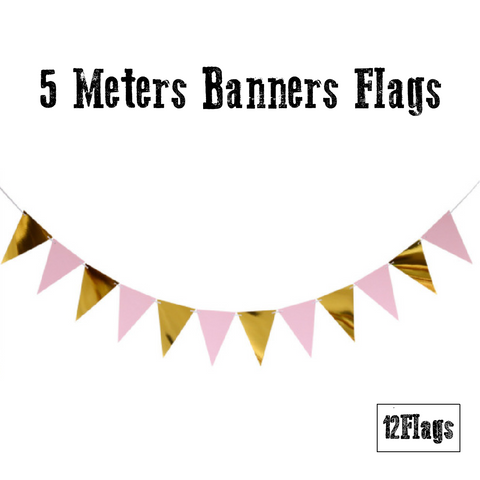 Party Decoration Banner - Pennant style - Pink & Gold