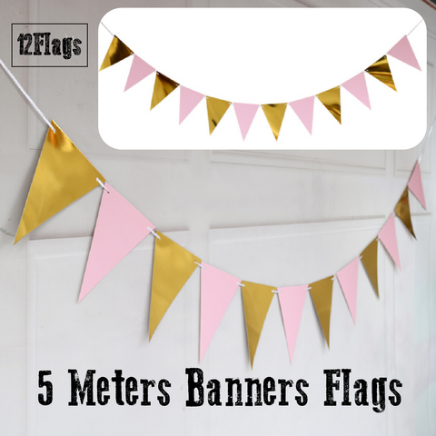 Party Decoration Banner - Pennant style - Pink & Gold