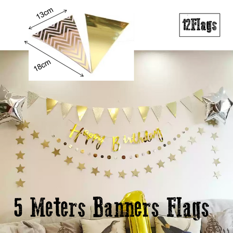 Party Decoration Banner - Pennant style - Gold