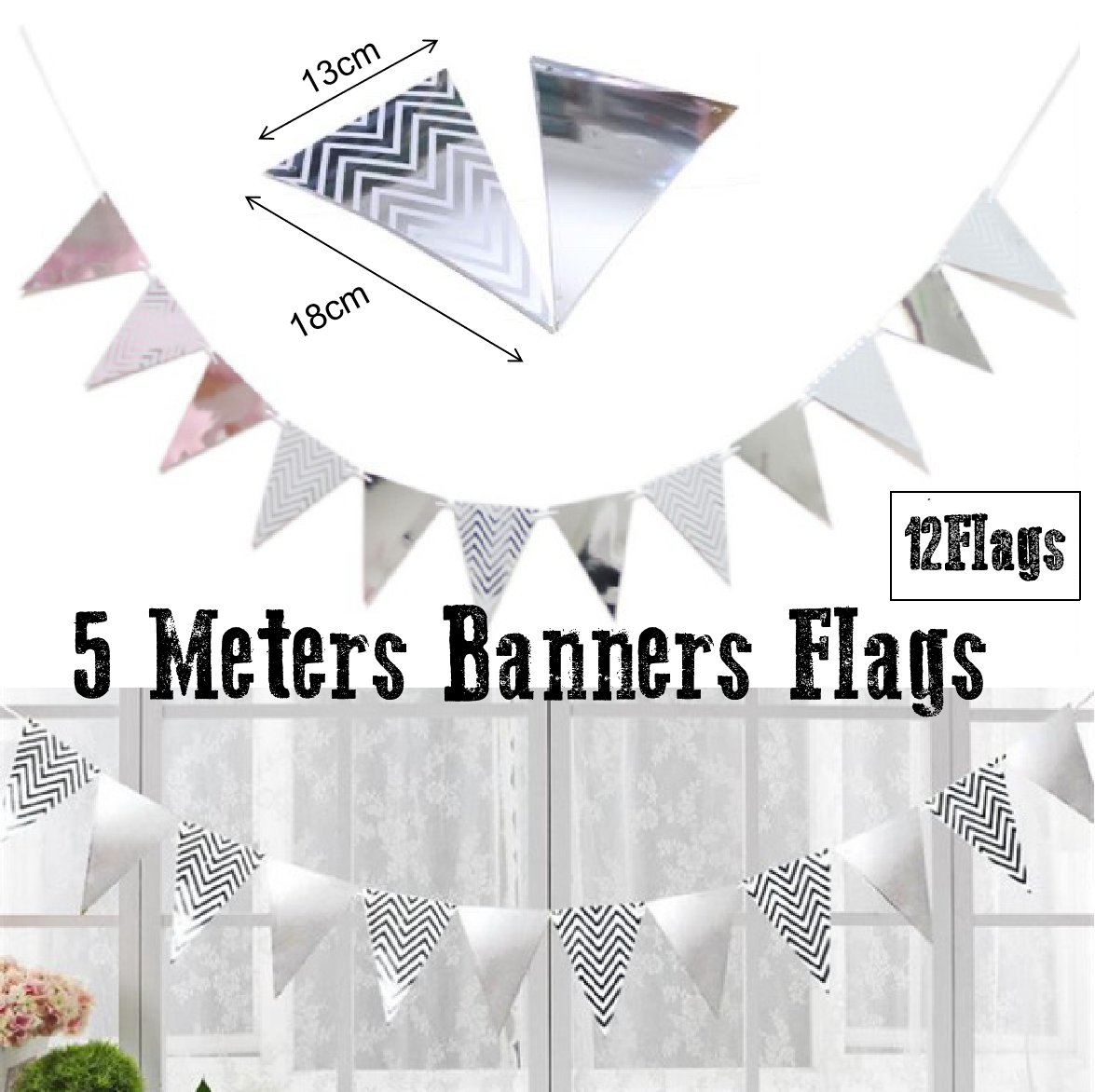 Party Decoration Banner - Pennant style - Silver