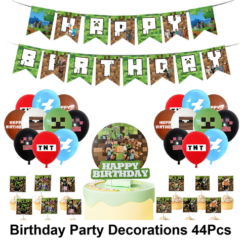 Party Decoration - Minecraft Ultimate Party (Banner, Balloons, Cupcake Toppers) - Set 44pcs