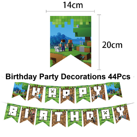 Party Decoration - Minecraft Ultimate Party (Banner, Balloons, Cupcake Toppers) - Set 44pcs