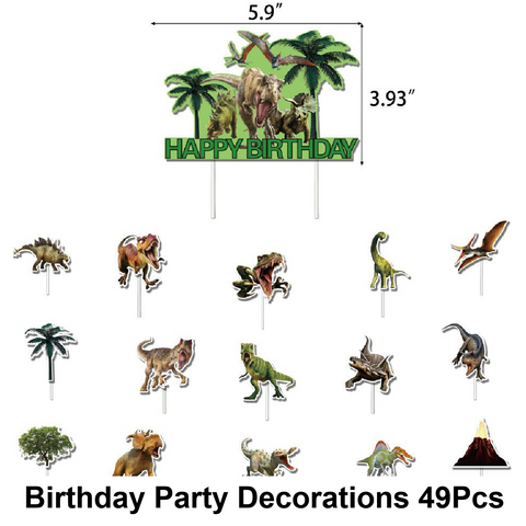 Party Decoration - Dinosaur Ultimate Party (Banner, Balloons, Cupcake Toppers) - Set 49pcs