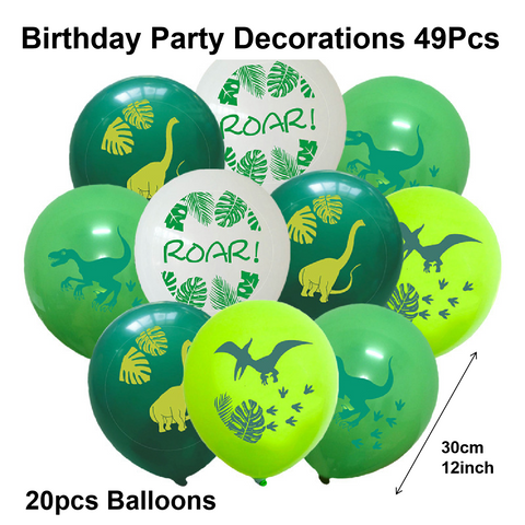 Party Decoration - Dinosaur Ultimate Party (Banner, Balloons, Cupcake Toppers) - Set 49pcs
