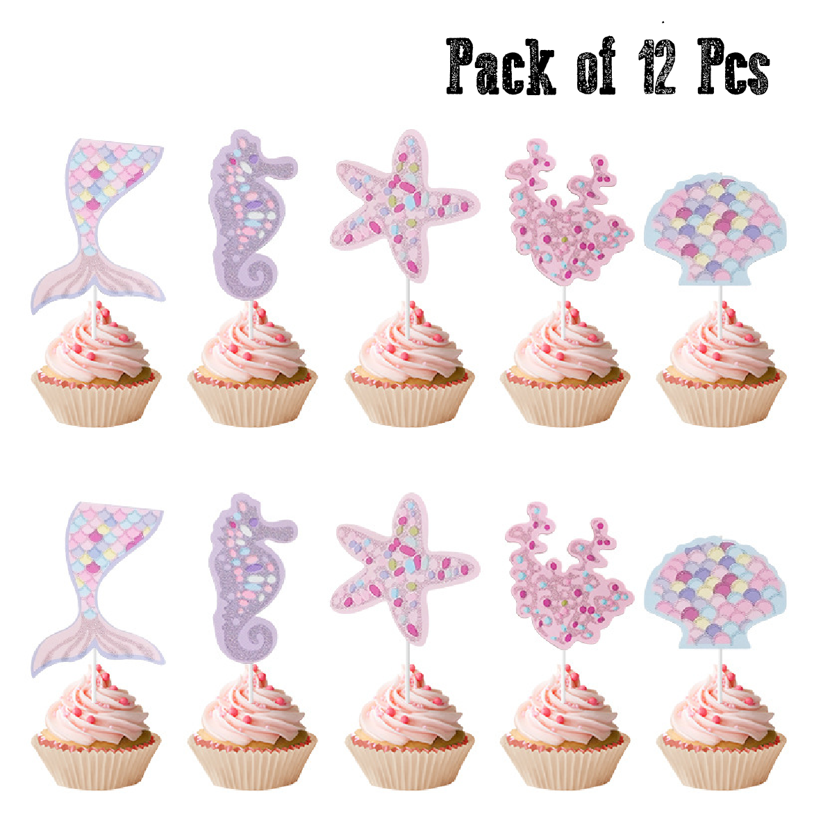 Cupcake Toppers, Cake Decoration - Mermaid Theme 12pcs