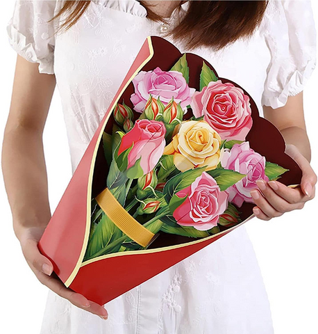 Flower Bouquet Pop Up Cards - 3D Greeting Card - Rose