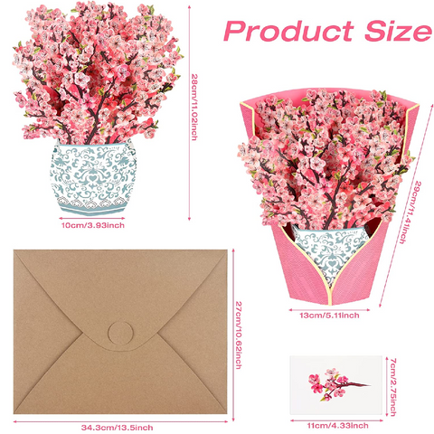 Flower Bouquet Pop Up Cards - 3D Greeting Card - Cherry Blossom
