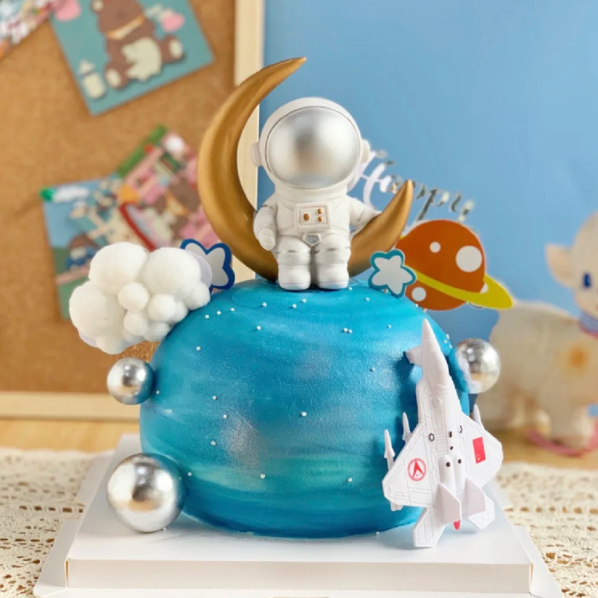 Cake Decoration, Cupcake Topper- Astronaut with Moon- Space scene - Rampant Coffee Company